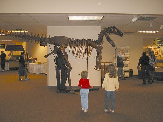 Annie & Katie with Mr. Bones' T-Rex